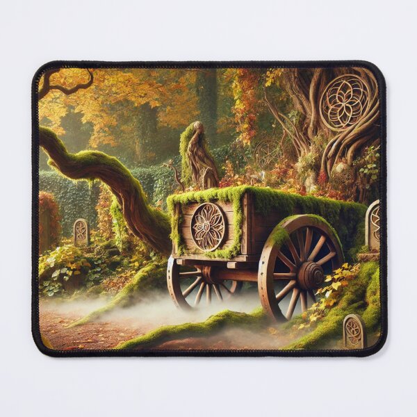 Item preview, Mystical autumn garden landscape with an old, moss-covered wooden wagon and magical details designed and sold by Sigtrix.