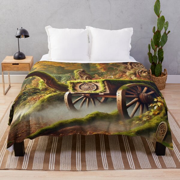 Item preview, Mystical autumn garden landscape with an old, moss-covered wooden wagon and magical details designed and sold by Sigtrix.