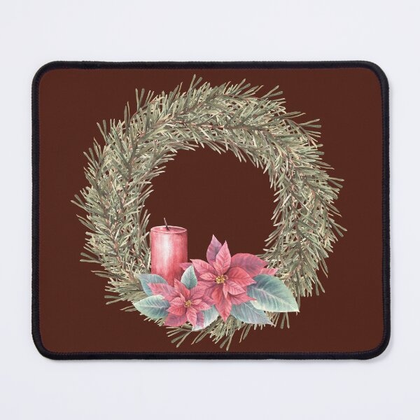 Item preview, Christmas spruce advent wreath with poinsettia flowers and flameless candle. Watercolor illustration designed and sold by BartolArt.