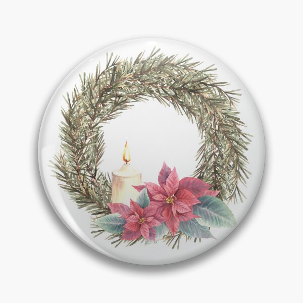 Item preview, Christmas spruce advent wreath with poinsettia flowers and burning candle. Watercolor illustration designed and sold by BartolArt.