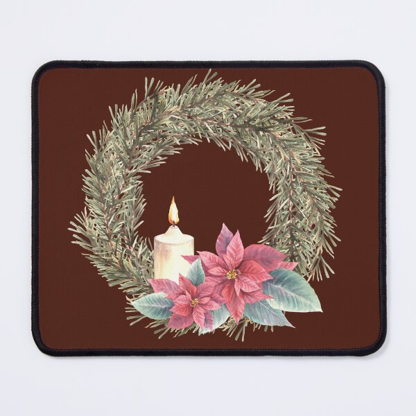 Item preview, Christmas spruce advent wreath with poinsettia flowers and burning candle. Watercolor illustration designed and sold by BartolArt.