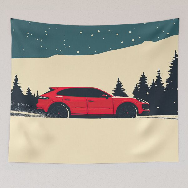 Item preview, Porsche Cayenne Winter Wonderland illustration designed and sold by blackdogshop.