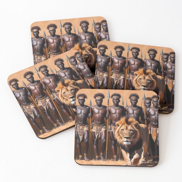 Item preview, Great lion walking as African warriors follow designed and sold by Josejuju.