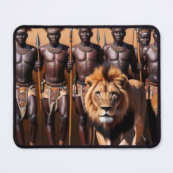 Item preview, Great lion walking as African warriors follow designed and sold by Josejuju.