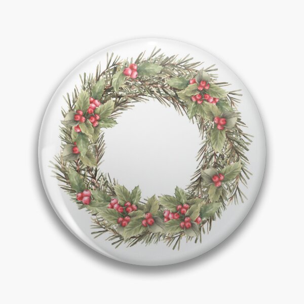 Item preview, Christmas spruce wreath with holly berries red green winter plant. Watercolor illustration designed and sold by BartolArt.