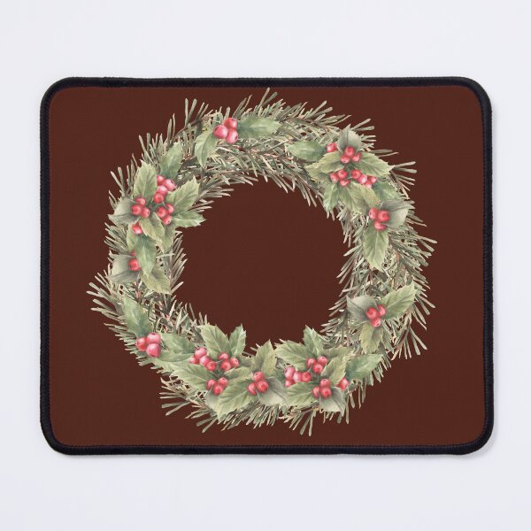 Item preview, Christmas spruce wreath with holly berries red green winter plant. Watercolor illustration designed and sold by BartolArt.