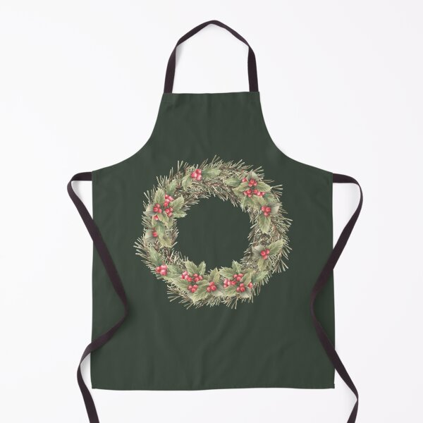 Item preview, Christmas spruce wreath with holly berries red green winter plant. Watercolor illustration designed and sold by BartolArt.
