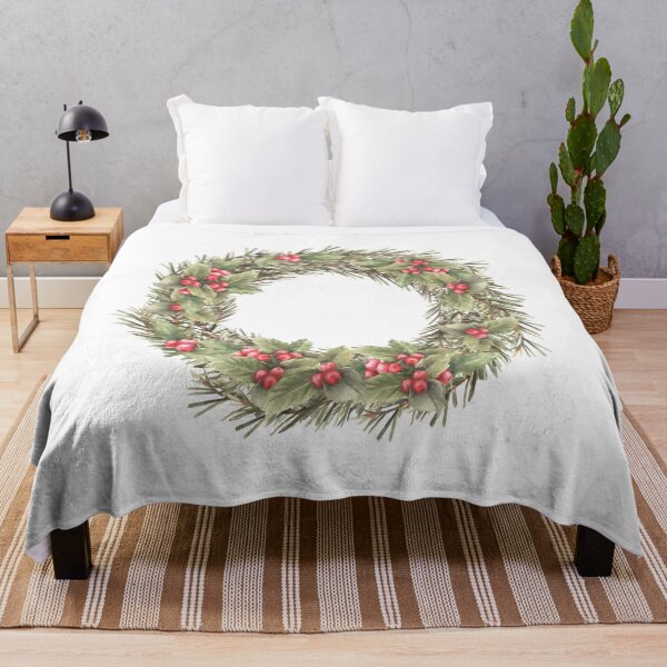 Item preview, Christmas spruce wreath with holly berries red green winter plant. Watercolor illustration designed and sold by BartolArt.