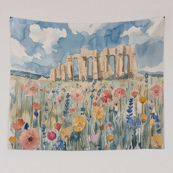 Item preview, Ancient Ruins with Wildflower Field Art Print | Dreamy Landscape Wall Decor designed and sold by solynneart.