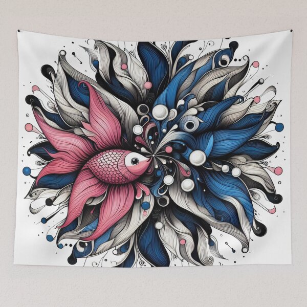 Item preview, Arte con patrones en espiral y peces de color rosa vibrante designed and sold by AjugaPaint.