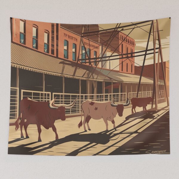 Item preview, Cowtown Vintage Travel Poster designed and sold by TravelerRat.