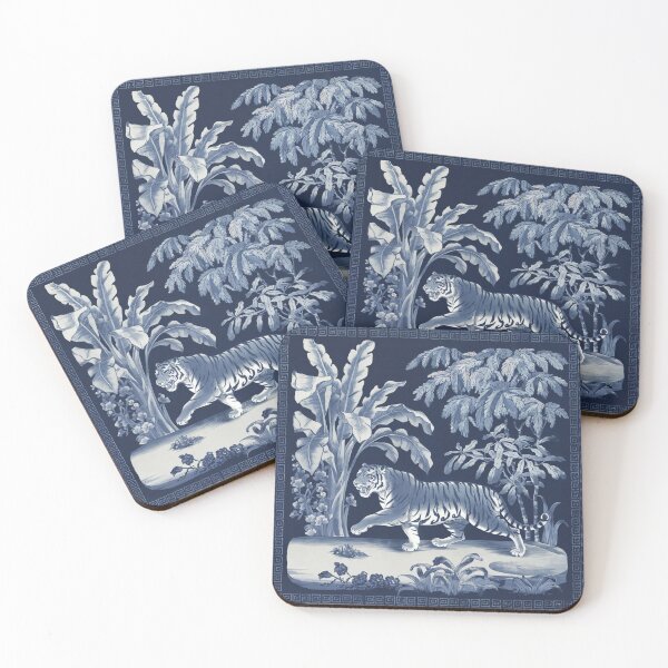 Item preview, a tiger in the forest in vintage blue and white graphic style, Chinese porcelain. designed and sold by bosilvercat.