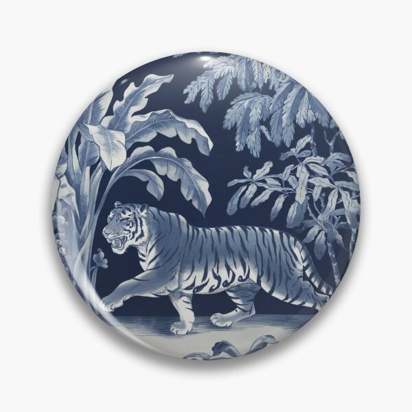 Item preview, a tiger in the forest in vintage blue and white graphic style, Chinese porcelain. designed and sold by bosilvercat.
