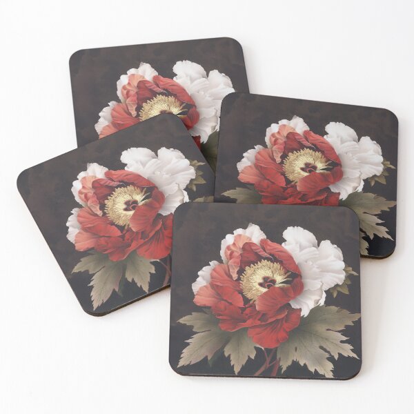 Item preview, Red and White Tree Peony - Japanese flower designed and sold by FleurFrench.