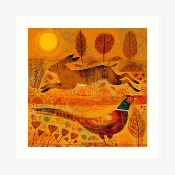 Hare and Pheasant at Sundown Art Print