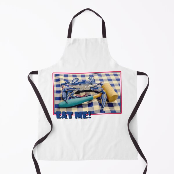Item preview, Blue Crab drawing with mallet and table cloth photo saying Eat Me designed and sold by laughingwillows.