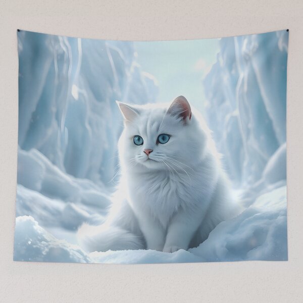Item preview, Cute fluffy white cat sitting in the snow O.O designed and sold by CatManiaShop.