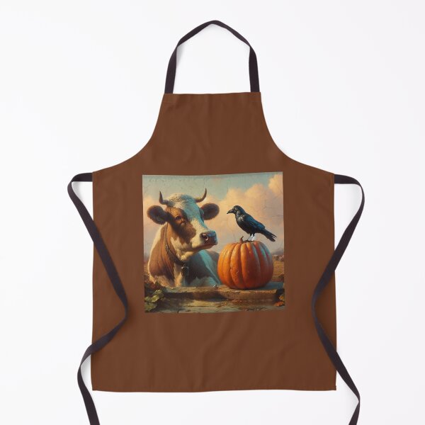 Item preview, Charming Farm Scene: Cow Watching a Crow on a Fall Pumpkin designed and sold by mustardseed-410.