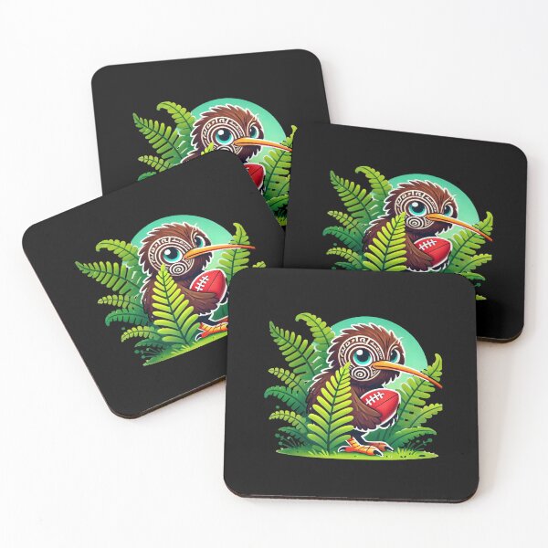 Item preview, Cartoon of New Zealand Kiwi bird in Ferns with Rugby ball designed and sold by kiwishirts.