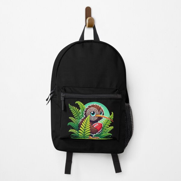 Item preview, Cartoon of New Zealand Kiwi bird in Ferns with Rugby ball designed and sold by kiwishirts.