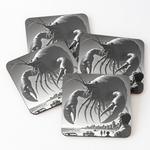 Item preview, Giant Lobster Beach Encounter - Retro Horror Art designed and sold by AIPunisher.
