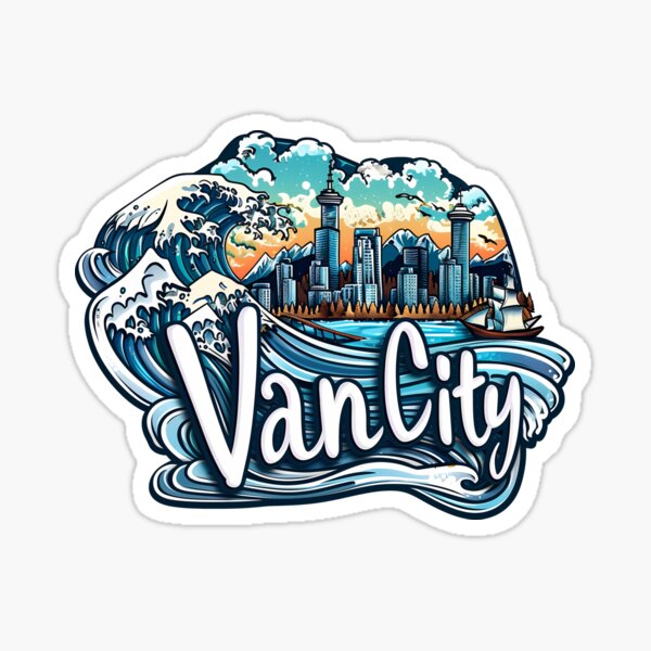 Aperçu de l'œuvre Van City Vancouver Colombie-Britannique Horizon côtier Paysage canadien emblématique créée et vendue par meganohm.