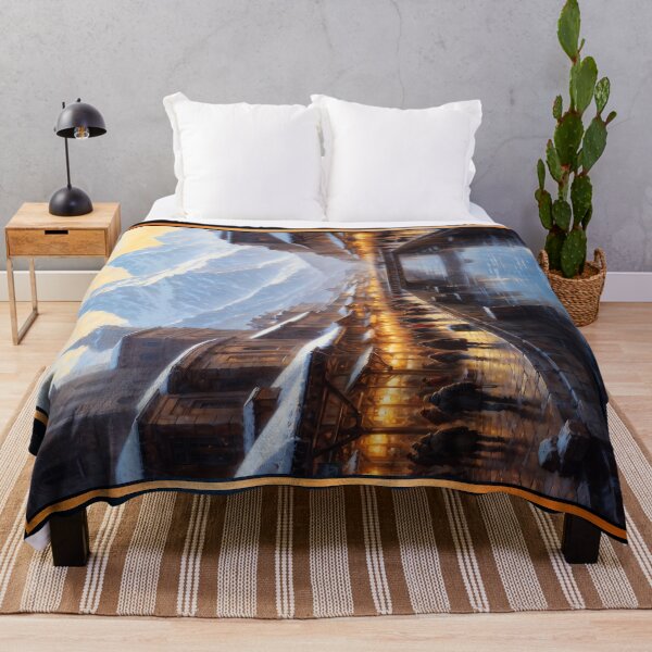 Item preview, Golden Hour Of A Snow-Covered Town With Distant Towering Mountain Peaks Beautiful AI Concept Art by Xzendor7 designed and sold by Xzendor7 Digital Art Creations.
