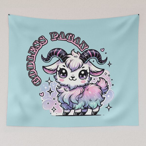 Item preview, Pastel Kawaii Ram - "Godless Pagan" w/ Pentagram designed and sold by MoonlitMystic.