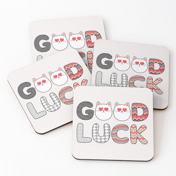Item preview, Good Luck Cat Art Print – Whimsical Typography with Patterns & Heart-Eyed Cat for Positive Vibes, Fun Wall Decor or T-Shirt Design designed and sold by benjyjump.