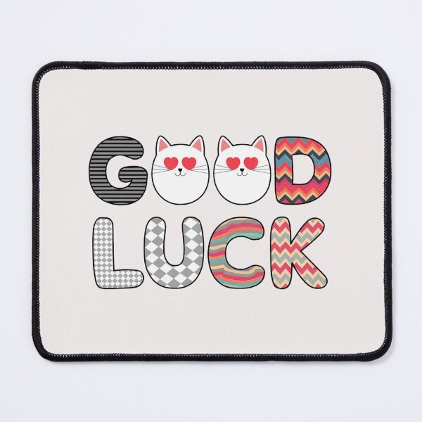 Item preview, Good Luck Cat Art Print – Whimsical Typography with Patterns & Heart-Eyed Cat for Positive Vibes, Fun Wall Decor or T-Shirt Design designed and sold by benjyjump.