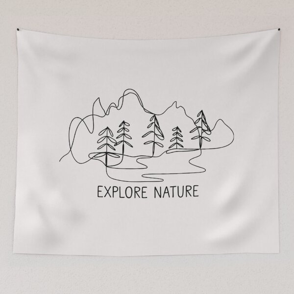 Item preview, Explore Nature Minimalist Line Art - Abstract Mountain & Forest Scene Print - Black Ink Wilderness Drawing on White Background designed and sold by benjyjump.