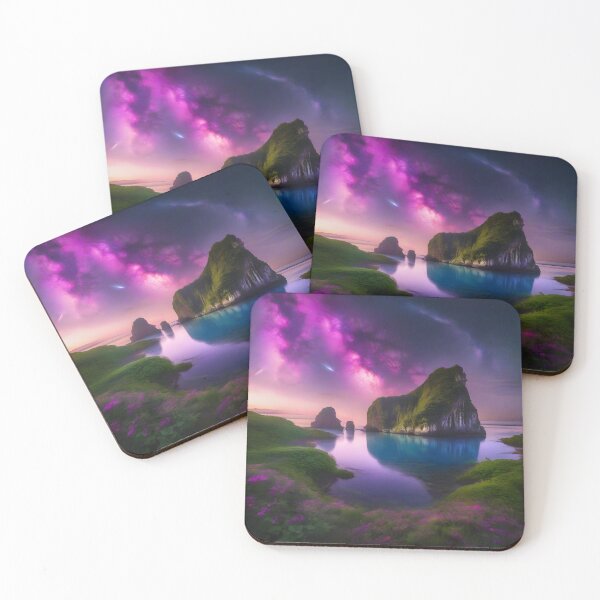 Item preview, Fantasy Coastline Under a Vibrant Night Sky - Astral Scenery Collection designed and sold by SpacePrintss.
