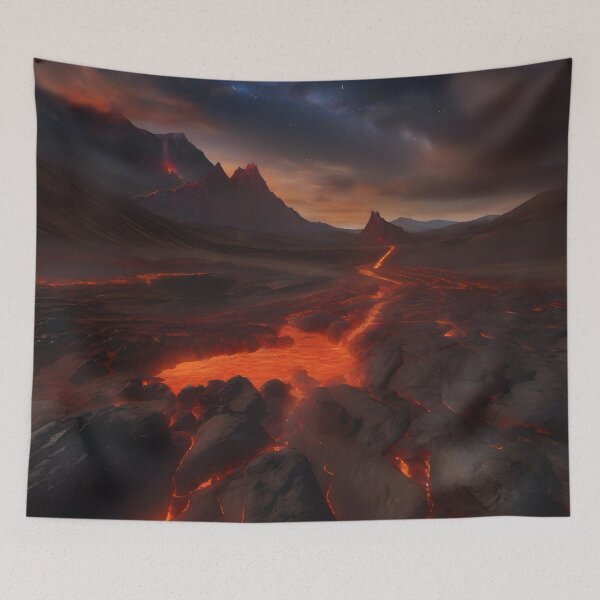 Item preview, Fiery Lava Flow Under a Starry Sky - Molten Realms Collection designed and sold by SpacePrintss.