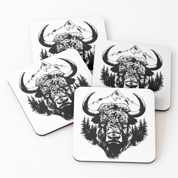 Item preview, Bison Head Face Mountain Trees Buffalo Yellowstone Park Wild Woods designed and sold by inkoutninja.