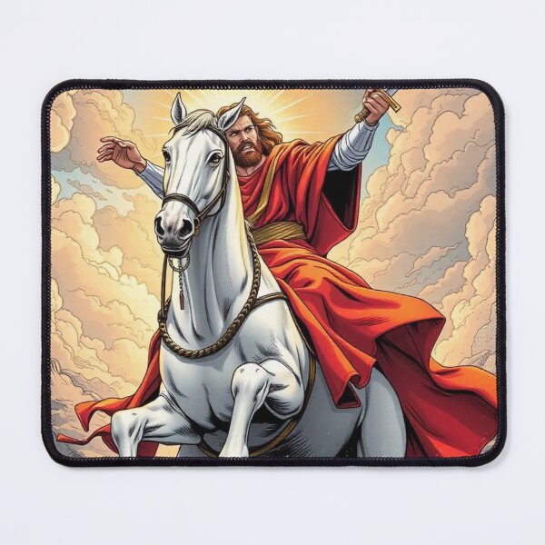Item preview, Jesus, second coming, white horse, sword, clouds, revelation, Bible, comic, designed and sold by tshirtart2024.