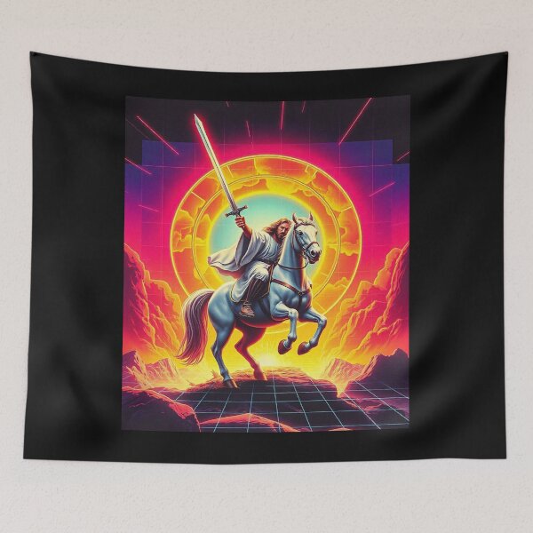 Item preview, Jesus, second coming, white horse, sword, clouds, revelation, Bible, comic,  designed and sold by tshirtart2024.