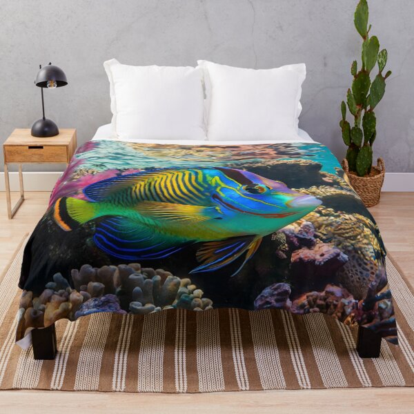 Item preview, Radiant Queen Triggerfish in Vibrant Coral Garden – Ocean Wall Art designed and sold by Heal-Heart-Soul.