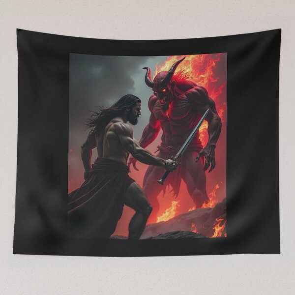 Item preview, Jesus, Fighting, Satan, Bible, Revelation, End Times, Prophecy, Sword,  designed and sold by tshirtart2024.