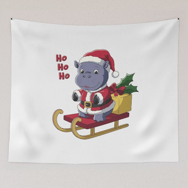 Item preview, Festive Hippo Santa on a Sled - Christmas Cheer designed and sold by KNAA.