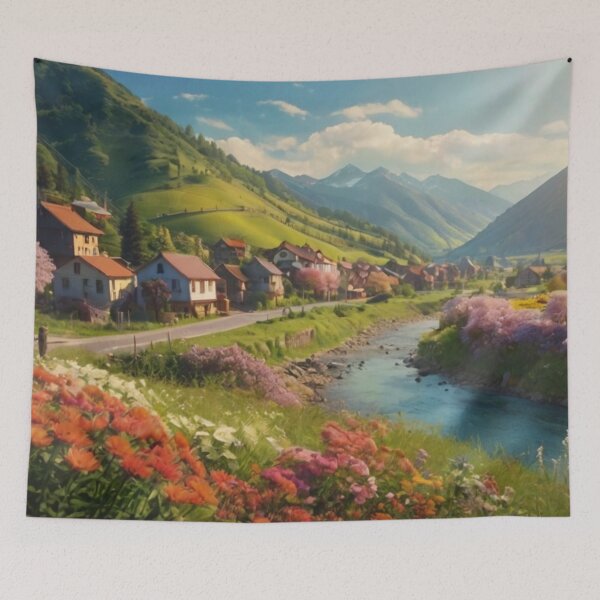 Item preview, The Meadow Village by the Mountain River designed and sold by BlareBlare.