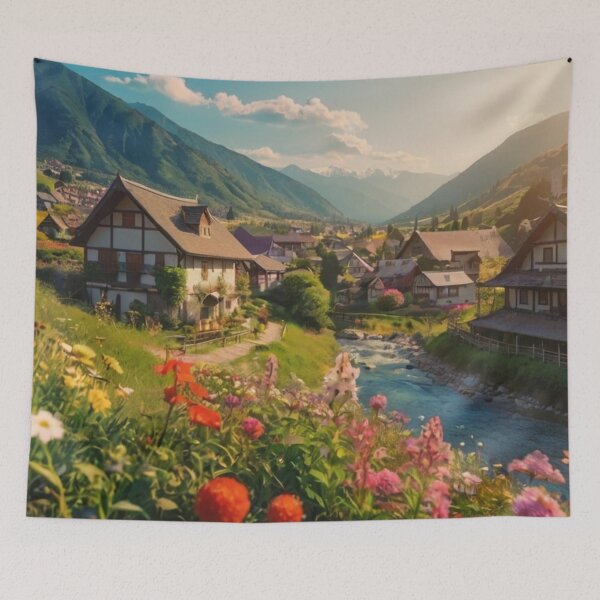Item preview, Mountain View and Flowers in the Village designed and sold by BlareBlare.