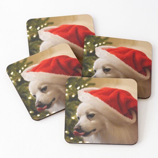 Item preview, Cute White Santa Dog in Red Santa Hat being Funny designed and sold by Yogibear & Rachelle .