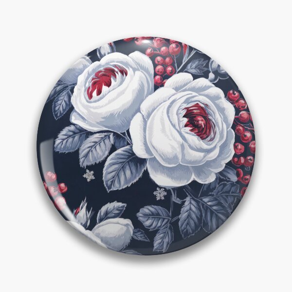 Item preview, Winter Roses and Berries Pattern Print Navy Floral designed and sold by cabana.space.