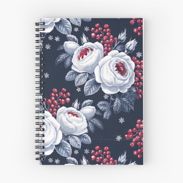 Item preview, Winter Roses and Berries Pattern Print Navy Floral designed and sold by cabana.space.