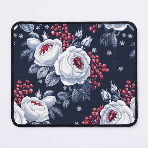Item preview, Winter Roses and Berries Pattern Print Navy Floral designed and sold by cabana.space.
