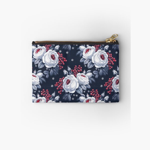 Item preview, Winter Roses and Berries Pattern Print Navy Floral designed and sold by cabana.space.