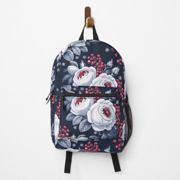 Item preview, Winter Roses and Berries Pattern Print Navy Floral designed and sold by cabana.space.