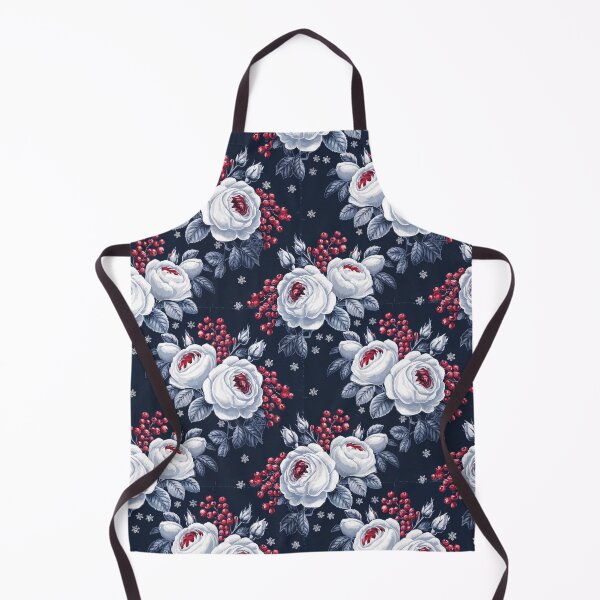 Item preview, Winter Roses and Berries Pattern Print Navy Floral designed and sold by cabana.space.
