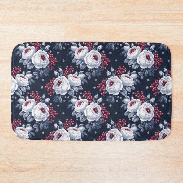 Item preview, Winter Roses and Berries Pattern Print Navy Floral designed and sold by cabana.space.