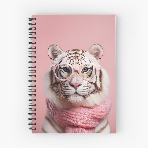 Item preview, Stylish White Tiger in Pink Scarf and Glasses | Fun and Fashionable Animal Art designed and sold by Terradesignsbyk.